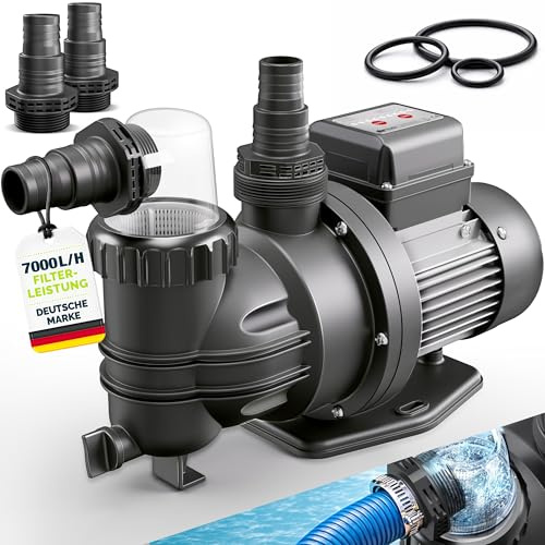 tillvex® Filterpumpe Pool mit Timer 7.000L/h & 250W | Förderhöhe max. 7,5m
