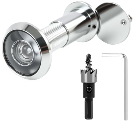 Judas de Porte avec Protection Anti-Regard Grand Angle 220°, Diamètre de Perçage 16mm Adapté aux Portes d'épaisseur 35-60mm, Lentille Optique en verre Judas œil de Porte avec Outil de Perçage