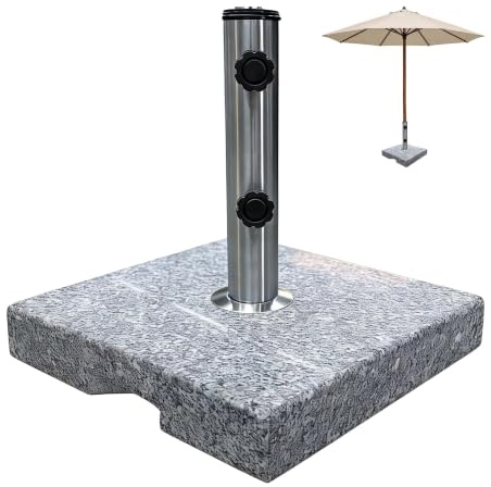 Relaxdays Pied de Parasol, 24 kg, carré, Gris | pour mâts de parasol de 2,5 à 5 cm, granit et acier inoxydable, pied de parasol