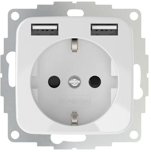 2USB - USB Steckdose - Wandsteckdose - 2 USB Ports 2,4A - Integriertes Ladegerät - Kompatibel mit Busch-Jäger Reflex SI Serie - inCharge Pro SI - Weiß