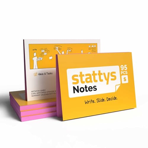 Stattys Notes selbsthaftende elektrostatische Moderations-Karten | Haften an allen Oberflächen | Ideen visualisieren, verschieben und strukturieren | 5 Blöcke, Größe S (10 x 7 cm) | Pink