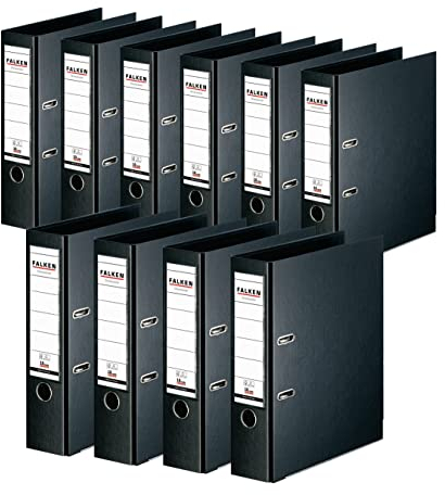 Original Falken 10er Pack Chromocolor Premium-Ordner. Made in Germany. Kunststoffbezug außen und innen 8 cm breit DIN A4 schwarz Ringordner Aktenordner Briefordner Büroordner Plastikordner