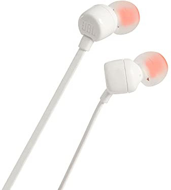 JBL Tune 110 White In-Ear-Kopfhörer mit One-Knopf-Fernbedienung und Kabelgewirrfreiem Flachkabel in Weiß
