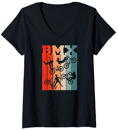 Damen BMX Rad Fahrer BMX Bike Fahrrad Freestyle race BMX T-Shirt mit V-Ausschnitt