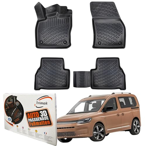 Trimak 3D Fussmatten für Volkswagen Caddy V ab 2021 | Gummimatten aus TPE Gummi, Passgenau, Wasserdicht, Hoher Rand, Rutschfest, Leicht zu Reinigen