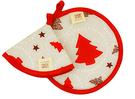 Bis Presine Natalizie tonda e cappuccio CHRISTMAS TREE double face 1 lato fantasia 1 lato tinta unita (prezzo riferito alla coppia)