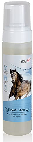Tierarzt24 EQUIHEXAN Shampoo ist EIN stärkender Pflegekomplex für Haut und Fell - Mit Aloe Vera & Panthenol. Bei Sommerekzem, Mauke, Hautpilz, Druck- und Scheuerstellen - 200 ml