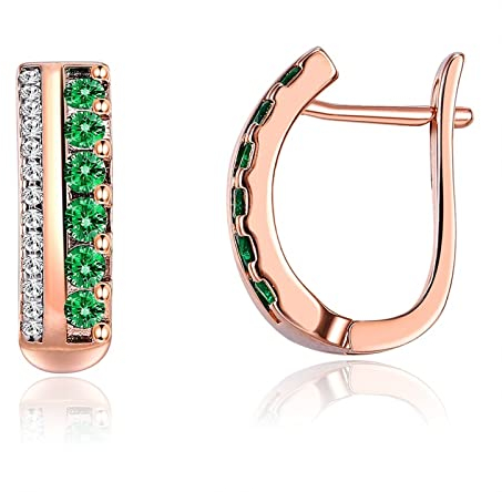 BCughia Damen Ohrringe Elegant, Klipp Ohrringe Kupfer 18x5.5mm Ohrclips für Damen Grün Zirkonia