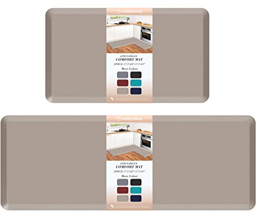 HappyTrends 2 PCS Kitchen Mat Cushioned Anti-Fatigue Floor Mat, Heavy Duty Ergonomic Comfort Foam Standing Mat, Waterproof Non-Slip Kitchen Rugs for Home, Office(17.3x28+17.3x47,Khaki)