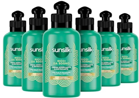 Sunsilk, Crema Districante Ricci da Sogno, Crema per Capelli Ricci Definiti, Senza Risciacquo, Formula Active Fusion con Olio di Macadamia, Elastina e Biotina, 6 Pezzi da 200ml