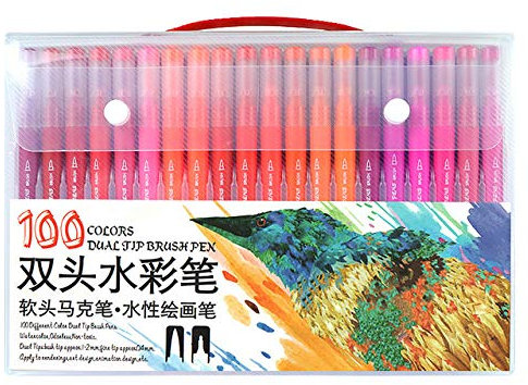 Samnuerly Aquarellstift 100 Farben Fine Liner Dual Tip Brush Pen Filzstift Zeichnen Malen Aquarell Art Marker Stifte Schulbedarf 100 Farben
