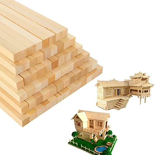 YAYODS 100Pcs Square Wooden Sticks 10mm, Unfinished Square Dowel Rods, Natural Basswood Craft Sticks, Wooden Sticks for Craft DIY Carving Molding, (250mmx10mmx10mm)