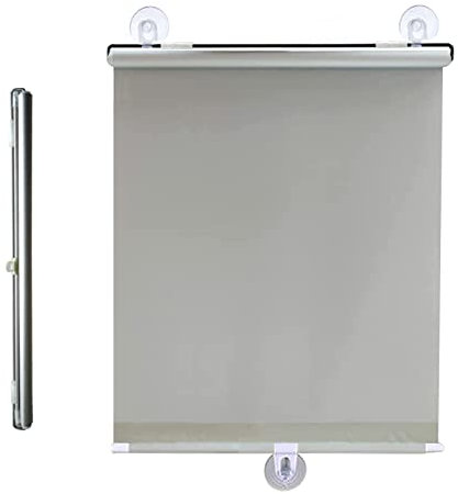 KGUDYS Saugnapfes Rollo ohne Bohren,verdunkelungsvorhänge,automatisch einziehbare rollos,temporäre sichtschutzrollos für türen und Fenster,Schlafzimmer und balkone,UV-Schutz,Grey-30x125cm/12x49in