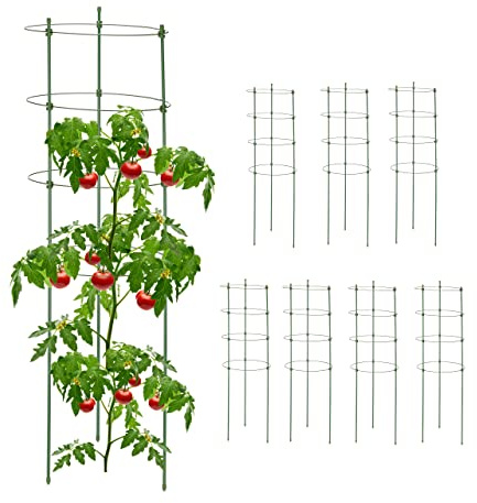 Relaxdays Tuteur à tomates en Lot de 8, métal et Plastique, Hauteur : 90 cm, 4 Anneaux réglables, pour Plantes, Vert | hauteur : 90 cm, 4 anneaux réglables, pour plantes