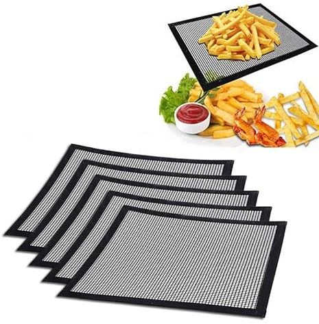 VISEKA 5 Stück Antihaftbeschichtung Grillgittermatte Teflon Hitzebeständig Grill-Blatt-Einlagen Wiederverwendbar Grillmatten Leicht zu Reinigen