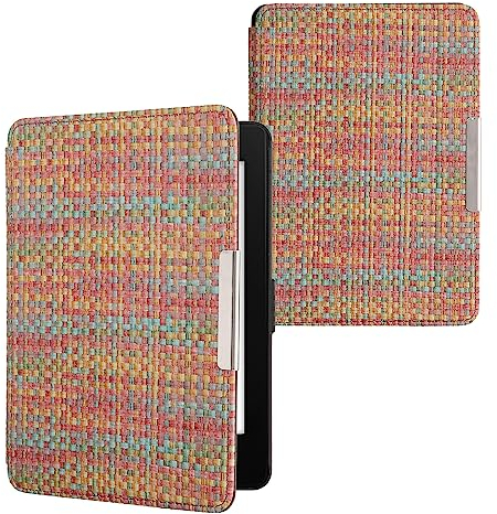 kwmobile Klapphülle kompatibel mit Amazon Kindle Paperwhite Hülle - eReader Case - Farbenfroh karriert Gelb Rot Grün