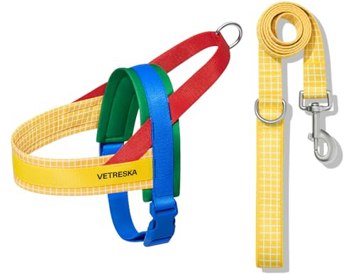 VETRESKA MoMA Dog Harness and Leash Set, Easy Walk Dog Harness for Small Medium Dogs, No Pull Puppy Harness for Walking and Training, Adjustable, Take Control & Anti-Twist Pet Lead Combo(Yellow, XS)