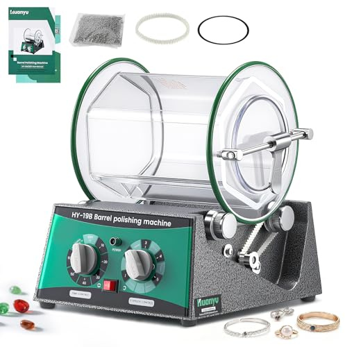 Huanyu Polisseuse de bijoux, 5kg, 200W, avec 450g de perles de polissage | billes inox pour polissage, Temps et vitesse réglables, Machine à polir à tambour pour la quincaillerie de bijouterie