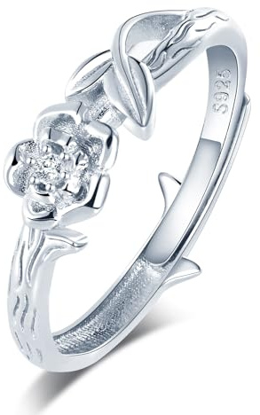 MICGIGI Damen Verstellbarer Ring 925er Sterling Silber Offener Ring Dornen Rose Gestaltung Finger Ring (B Stil)