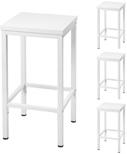 EUGAD Barhocker, 4er Barstühle, Küchenhocker, Tresenhocker, industrieller Hocker, mit Fußstütze, für Bar Esszimmer Küche Salon, aus Holzwerkstoff Metall, weiß, 1058BY-4