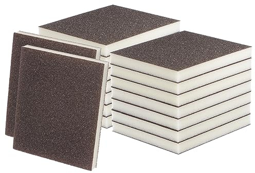 QUARKZMAN 16pz Media Grana Levigatura Spugna Blocco 120-180 Grana Schiuma Levigatura Blocco Pad per Lucidatura Cucina Metallo Legno Muro Secco, 120x100x12mm, Marrone