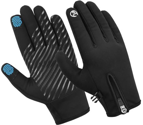 WESTWOOD FOX Fahrradhandschuhe für Damen und Herren, warm, Thermisch, rutschfest Touchscreen Winddichte Fleece-Winterhandschuhe zum Laufen Wandern Rads Outdoor Aktivität (Schwarz, L)