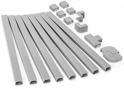 ZhiYo 320cm Kabelkanalsystem Grau - Wandverkleidung für TV- Kabel - Streichbare Kabelverkleidung mit 8 Stück 40x2,4x1,4 cm - Kabelorganizer Set zur unsichtbaren Verlegung bei Wandmontage