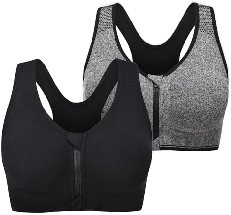 Graviar Sports Bra Front Zip Post Surgery Bra Removable Pads Women Running Yoga Tank Workout Top
