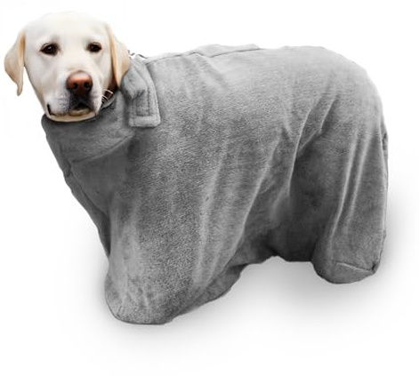 Royal Dry Doggybag - Mikrofaser-Hundetrockenbeutel - L - Rückenlänge 75 cm - Hundehandtuch - Extra SaugfäHig und Schnell Trocknendes mit Klettverschluss - Grau