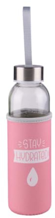 Glass Water Bottles 500ml with Protective Sleeve Motivational Glass Beverage Juice Drinking Bottle Screw Lid Reusable Portable Carrying for Sports Gym Travel Home School Office (Pink - Stay Hydrated)