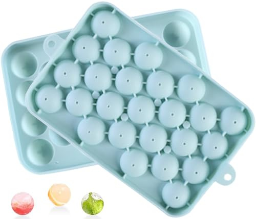 Cuenco para cubitos de hielo, fácil liberación, flexible, de silicona, redondo, con tapa extraíble, reutilizable, 25 mini apilables, forma para enfriar whisky, cóctel, café, sin BPA