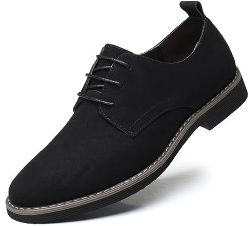 Asifn Herren Kleid Oxford Schuhe Klassische Schnürung Lässige Wildleder Samt Low-Top Britische Business Atmungsaktive Schuhe（Schwarz,42 EU