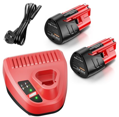 2PCS 12V 3500mAh M12 Replacement Battery and Charger Kit for Milwaukee M12 XC Cordless Tools, Lithium-ion Battery Compatible with 48-11-2401 48-11-2402 48-11-2411 48-11-2420 48-11-2460