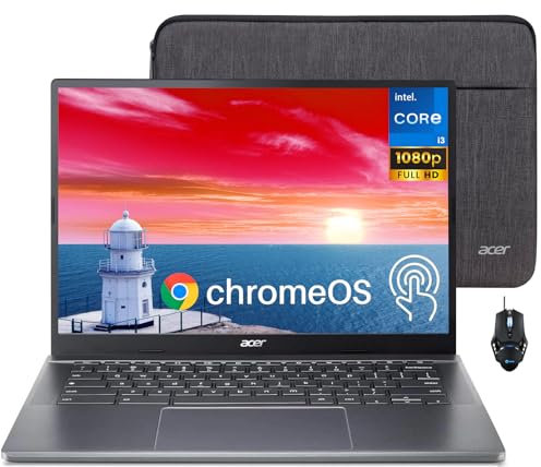 acer 2024 Chromebook Plus 514 Touchscreen Laptop, Intel 8-Core i3-N305, 8GB LPDDR5, 512GB SSD, 14 FHD IPS Touch Display, Wi-Fi 6E, FHD 1080P Webcam, SD Card Reader, Chrome OS, Cefesfy Design Mouse