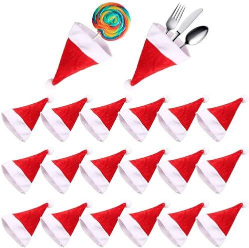 YXHZVON 20 Stück Mini Weihnachtsmütze, Mini-Strickmütze des Weihnachten, Nikolausmütze Klein für Weihnachten Weinflasche Abdeckung, Weihnachtsfeiern, Lollipop Hut