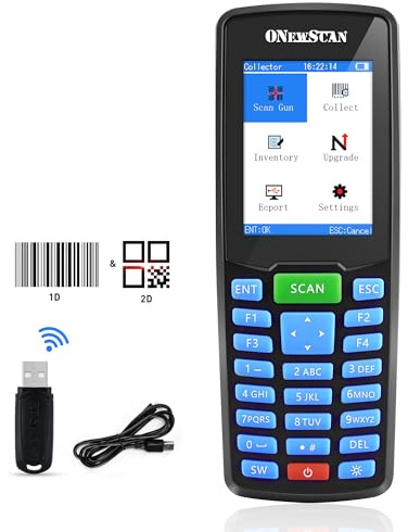 ONEWSCAN Scanner per codici a barre wireless, scanner portatile per codici a barre 1D&2D e PDF417 scanner per codici a barre portatili per raccoglitori di dati dispositivo di inventario lettore di