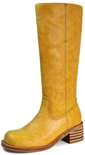 VBDB Banana Knee High Boots for Women Square Toe Chunky Block Heel Long Boots Women’s Comfortable Low Heel Womens Shoes Size 8