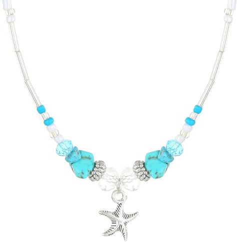 Wendalern Boho Stella marina collana girocollo cristallo turchese collana di perline fatta a mano mare stella conchiglia surfer collana spiaggia stella marina collana collare gioielli per le donne