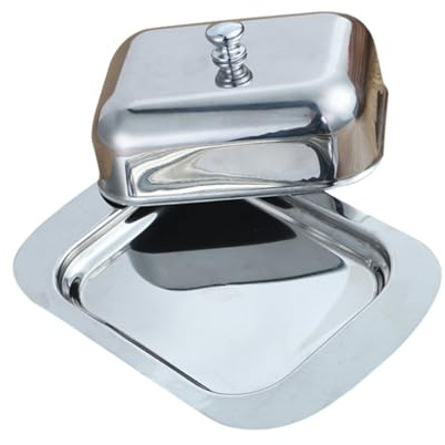 OFFSCH Assiette De Beurre Beurrier De Vache Avec Couvercle Beurre Corporel Tasse Baratte à Beurre Coupelle De Beurre De Cacahuète Beurre Français Gardien Silver Acier Inoxydable