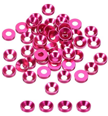 QUARKZMAN Rondelles coniques M4, rondelles coniques en aluminium anodisé pour vis RC/FPV/PC/Drone/Pièces de modèles d'accessoires mécaniques, paquet de 50 (rose rouge)