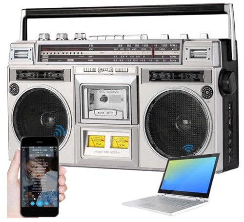 HDaspijh Reproductor de CD y Casete Retro Estilo años 80, radiocasete portátil con Radio Am/FM, Compatible con Entrada SD/USB, grabadora de Casete para reuniones Familiares y Viajes