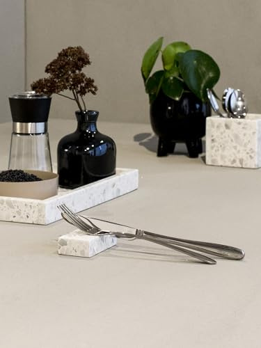 FacciamoCASA Poggia posate in graniglia di marmo Bianca (6 pezzi), appoggio posate tavola design, portaposate tavolo ristorante elegante, poggiaposate regalo casa
