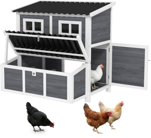 PawHut Wooden Chicken Coop Nesting Box for 2-4 Chickens 100 x 86 x 100cm | Hen House Poultry Cage, Slide-Out Tray, Waterproof Roof, Perches