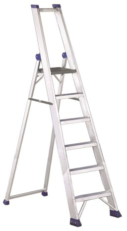 Svelt Scala Professionale in Alluminio con Piattaforma e Parapetto – Gradini Antisdrucciolo, Larghezza Maggiorata, Schienale Rinforzato e Doppio Sistema Antiapertura (6 Gradini)