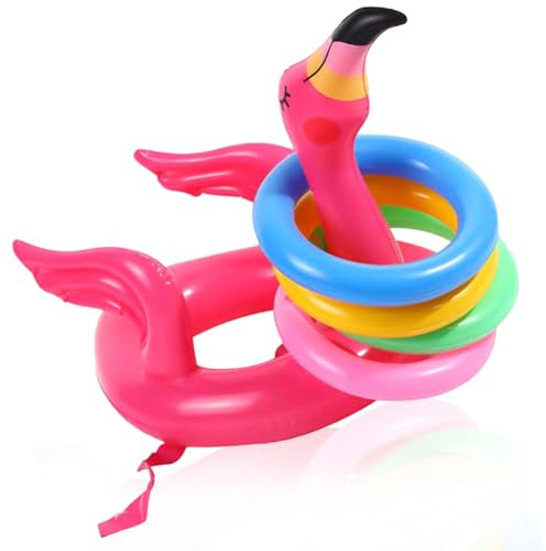 Flamingo Aufblasbar Wurfspiel, Ringwurfspiel Kinder, Aufblasbare Wurfspiel Kinder Outdoor, 2 Stück Wurfspiel Flamingo und 8 Rings Toss, für Sommer Hawaii Party Sommer Pool Party
