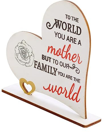 GRIRIW Mother's Day Heart Wooden Sign Decorative Desktop Ornament for Living Room Bedroom Study Thoughtful Mom Aesthetic Wooden Crafts for Home Decor