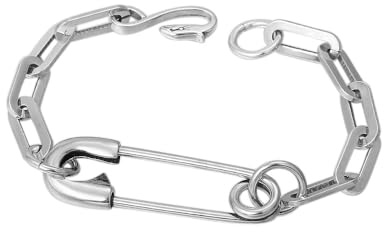 IMINI Personalisiertes Y2K-Sicherheitsnadel-Kettenarmband – Unisex, versilberte Legierung, Freundschaftsschmuck, leicht, kantiger Büroklammer-Charm, Geschenk für Damen und Herren