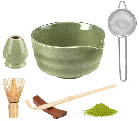 Snovire Matcha Set, 6 Pcs Matcha Kit Includes Matcha Bowl, Matcha Whisk, Whisk Stand, Matcha Sieve, Bamboo Scoop, Spoon Rest, Japanese Tea Set for Matcha Lovers (Powder Not Included)