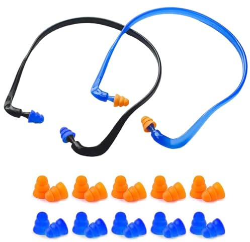 UZYXC 2 Pièces, Casque Antibruit avec 10 Bouchons d'Oreille de Rechange, SNR 27 dB, Protection Auditive Industrielle pour Chantier, Usine, Bleu et Noir, Réduit la Pression