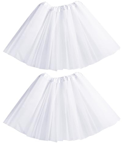 EDLMKM 2 Pcs Women's Tulle Tutu Skirts for Adult, White Tutu Adult, 3 Layers Fluffy Tutu Skirts for Women, 80s Fancy Dress for Womens, 80's Tutu Fluffy for Dress-up Parties Dancing